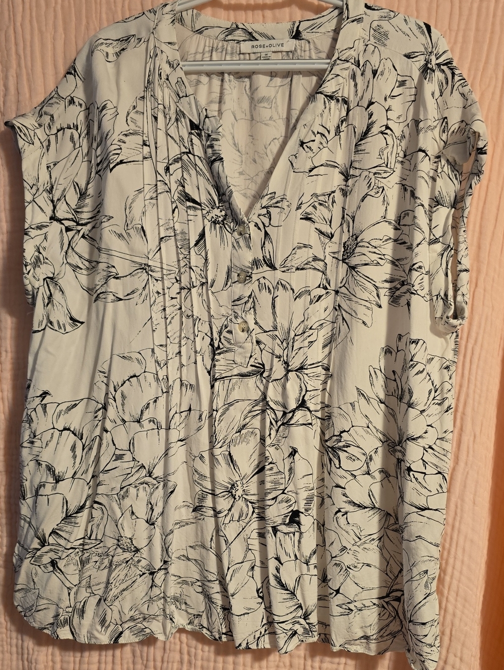 Rose & Olive White Tunic with Black Floral Sketch